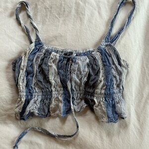 Ciao Lucia Blue and Gray Striped Crop Top